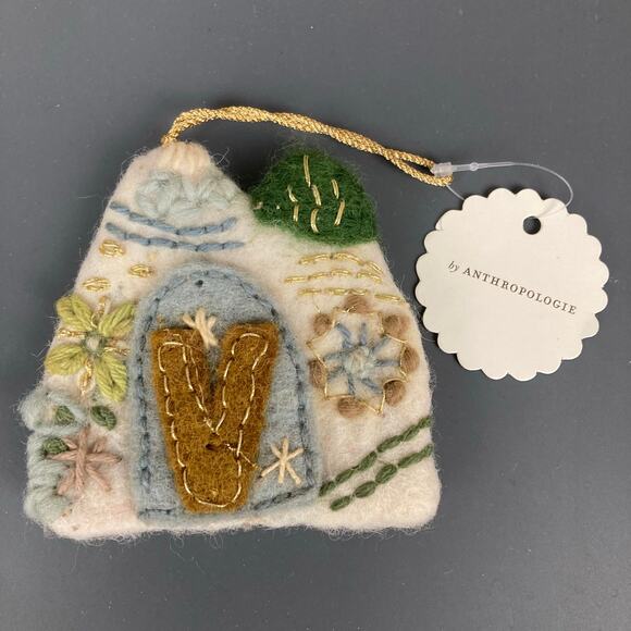 Anthropologie Other - Anthropologie Felt Wool Monogram Letter "V" Christmas Ornament Nepal Embroidery